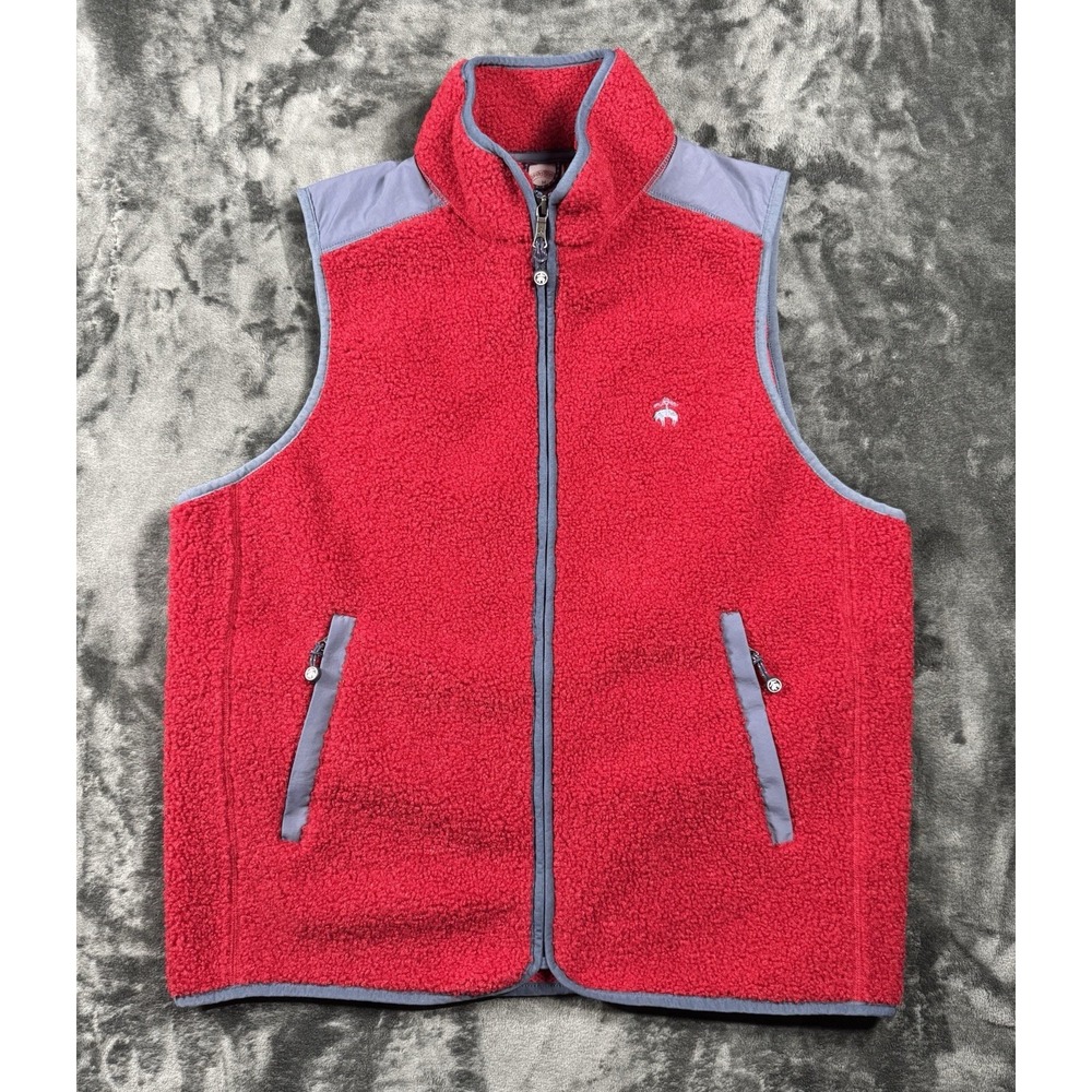 Brooks Brothers 1818 Men's M Red Sherpa Fleece Full Zip Vest Blue Trim